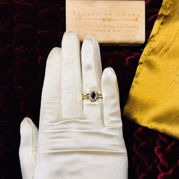 10K Gold- Natural Sapphire & Halo Diamond Ring- Size 5.5 - 1 Carat T.W. -3g - Picture 6 of 16